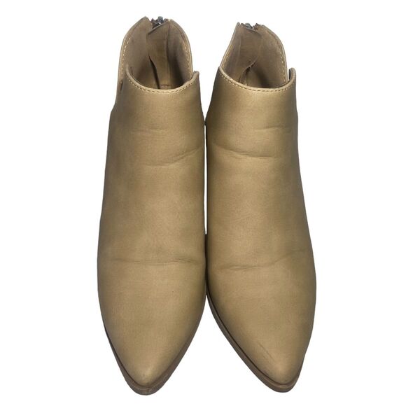 SODA Women's Chunky Heel Tan Beige Ankle Boots Booties Size 6.5 Pointed Toe Zip - Picture 4 of 13